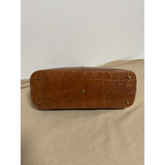 Monsac Satchel Bag Womens Brown Croc Embossed Leather Top Handle Purse Tote Zip - Picture 7 of 12